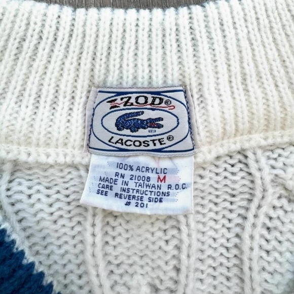 Lacoste Izod vintage jumper sweater white red blue M cable knit - Picture 3 of 9